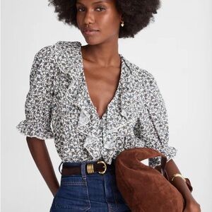 Madewell Ruffled Pintuck Puff-Sleeve Top
